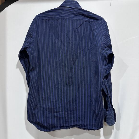 Hugo Boss Shirt Mens 15.5 32/33 Blue Black Pinstripe Long Sleeve Button Front - Picture 2 of 9